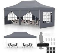 Tente à auvent pop-up de 6 m avec pare-soleil réglable, sac de transport et parois latérales amovibles - Chapiteau robuste pour jardin, terrasse et arrière-cour