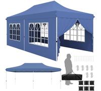 Tente à auvent pop-up de 6 m avec pare-soleil réglable, sac de transport et parois latérales amovibles - Chapiteau robuste pour jardin, terrasse et arrière-cour