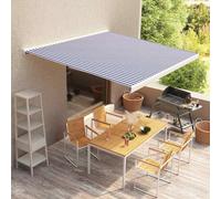 Tente à benne motorisée 350 x 250 cm bleu et blanc avec tissu polyester imperméable et cadre aluminium résistant pour l'extérieur. Ce produit est un auvent