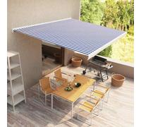 Tente à benne motorisée 400 x 300 cm bleu et blanc avec tissu polyester imperméable et cadre aluminium résistant pour extérieur auvent rétractable motorisé