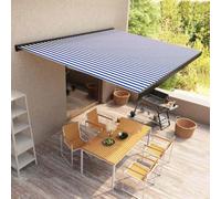 Tente à benne motorisée 400 x 300 cm bleu et blanc pour extérieur avec tissu polyester imperméable et cadre aluminium résistant. Ce modèle de store
