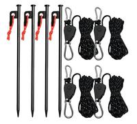 Tente à Corde de Camping réglable, 4 pièces, piquets Tente, Ensemble Clous au Sol, Sac avec Rangement, tendeur poulie, cliquet pour Tentes(Black)