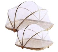 Tente alimentaire 13 pouces / 18 pouces fine avec couverture réglable Bamboo Net 2PCS Couvertures alimentaires polyvalentes pour sécher, servir, préserver le panier de fruits en filet empilable avec
