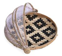 Tente alimentaire, panier de fruits en bambou de 14 pouces avec couvercle en maille, contenant rangement couverture pain à pain à fruits rond poussière pour pique-nique, voyage cam