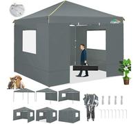 Tente-baldaquin escamotable de 3 x 3 m avec 4 parois latérales Amovibles, imperméable, Tente Commerciale instantanée pour fête/Exposition/Pique-Nique avec Sac de Transport, 4 piquets et Cordes (Gris)