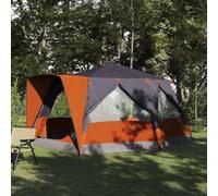 Tente Cabine Camping 7 Personnes Gris Orange 400 x 350 x 212 cm Polyester 185T avec Sac de Transport et Ventilation idéale pour réunions en Plein air et Aventures familiales