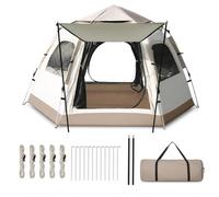 Tente Camping Automatique Hexagonale, Beige Base café, Petite Taille