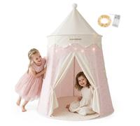 Tente chateau enfant mamabrum rose tapis matelasse guirlande led jardin 3 ans