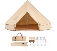 Tente cloche 4x2,5m - Tente yourte en coton et tiges de fer - Tapis de sol en PVC - Tente de camping pour 6 personnes - Tente familiale avec 8 fenêtres - Tente de groupe pour les aventures en plein ai