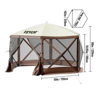 VEVOR Tente d'abri de camping pop-up, 3,05 m x 3,05 m, pare-soleil à 6 côtés fenêtres en maille, sac de transport portable, piquets de sol, grandes tentes d'ombrage pour en plein air, pelouse, jardin