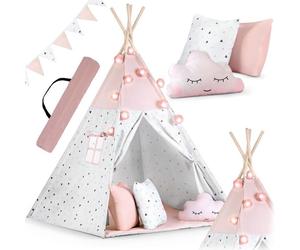 Tente d'activité - RICOKIDS - Modèle 1 - Coton et Bois de pin - 120x120x165 cm - Rose et Blanc