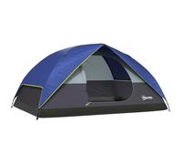 Tente de camping - Outsunny - pour 2-4 personnes - imperméable - avec fenêtre, 2 poches, sac de transport - bleu foncé