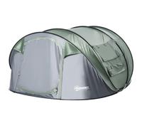 Tente De Camping 4-5 Personnes Montage Instantanée Pop-Up 2 Portes Enroulables 4 Fenêtres Dim. 2,63l X 2,2l X 1,23h M Fibre Verre Polyester Pe Vert Gris