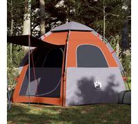 Tente de Camping 4 Personnes, Imperméable et Coupe-Vent, Polyester 190T avec Revêtement PU, Montage Rapide, Tente Trek et Familiale, Double Entrée, Gris et Orange, 260 x 217 x 150 cm