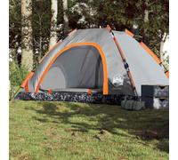 Tente de Camping 5 Personnes Gris et Orange avec système de libération Rapide, imperméable 300x300x185 cm, dôme Familial léger pour randonnée Festival, Porte auvent et E-Port, Polyester 190T