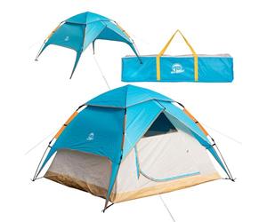 Tente de camping automatique pop-up 3-4 personnes 2 en 1 Tente de camping et pavillon/protection solaire - Double paroi, imperméable, coupe-vent, haubans fluorescents, piquets renforcés avec sac de