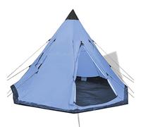 Tente de camping bleue pour 4 personnes, design Tipi pop-up robuste avec fenêtres moustiquaires, 365 x 365 x 250 cm pour voyager, dormir et festivals faciles