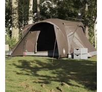 Tente de Camping Familiale 6 Personnes, Dôme Imperméable Polyester 185T, Double Toit Amovible, Branchement Électrique, Tente Trek et Tente de Plage, Marron, 375 x 225 x 176 cm