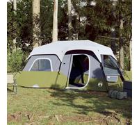 Tente de Camping Familiale, 9 Personnes, Imperméable et Coupe-Vent, Système Quick Release, Éclairage LED 3 Niveaux, Double Toit Amovible, Tente Trek et Tente de Pêche, Vert, 441 x 288 x 217 cm