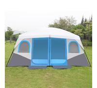 Tente de camping for 4-6/8-12 personnes, tente familiale d'extérieur à 2 chambres, tente dôme double couche imperméable et coupe-vent avec abris à 2 portes, installation facile(Blue,4-6 Pepple)