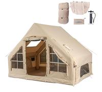 Tente de Camping Gonflable avec Pompe à air, Tente de Cabine extérieure étanche 4 Saisons pour 2 à 5 Personnes, Tente Gonflable Facile à Installer avec fenêtres en Maille, Ouverture de cheminée