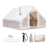 Tente de camping gonflable avec pompe, grande tente familiale, 4 saisons, imperméable, coupe-vent, design pop-up avec cheminée, fenêtres et porte, 3 x 4 m