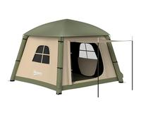 Tente de camping gonflable Outsunny avec pompe à main, installation facile pour 1/2 personnes, tente gonflable imperméable en taffetas 190T avec fenêtres en maille, portes et sac de transport, marron