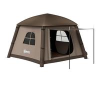 Tente de camping gonflable Outsunny avec pompe à main, installation facile, tente gonflable pour 2 personnes, imperméable, taffetas 190T avec fenêtres en maille, portes et sac de transport, kaki