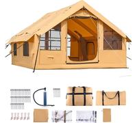 Tente de camping gonflable pour 5-8 personnes avec pompe à main - Tente glamping 4x3x2,2 m - Camping de luxe avec 2 lucarnes, baldaquin & raccordement au four - 2 portes & fenêtres en filet - Sac de r