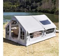 Tente de camping gonflable pour 6 à 8 personnes, tente de glamping gonflable avec cheminée et lucarne, grande maison gonflable familiale 4 saisons avec pompe pour les aventures en plein air