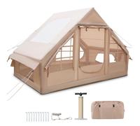 Tente de Camping Gonflable Rapide COSTWAY 6 Personnes-Pompe-4 Fenêtres à Moustiquaire-Lanterneau-2 Portes-Sac de Transport-3x2,1x2m