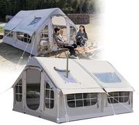 Tente de camping gonflable une pièce - Tente de camping gonflable - Tente familiale d'extérieur avec pompe à air et cric de poêle/ouverture de cheminée, grandes tentes gonflables portables à