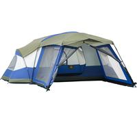 Tente de camping Outsunny 6-8 personnes Tente familiale avec vestibule 2 fenêtres Tente dôme PU3000mm pour trekking festival fibre de verre bleu 518 x 487 x 237 cm