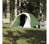 Tente de camping pour 4 personnes, verte, étanche, en polyester 185T, avec revêtement PU, forme de cabine, avec double-tente et connecteur E, légère et portable pour les aventures en plein air