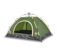 Tente de camping verte pour 4 personnes avec système de libération rapide, tente dôme en polyester imperméable avec moustiquaire, raccord E et dimensions pliées légères pour trekking, extérieur, plage