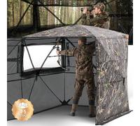 Tente de chasse VEVOR Cachette de chasse pour 4-5 personnes, panneaux de sol transparents avec sac de transport, tente de camouflage robuste avec porte & fenêtre à fermeture éclair silencieuse, abri d