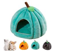 Tente de couchage confortable en forme de citrouille d'Halloween pour chat, chaton et petit chien avec coussin amovible, nichoir d'intérieur en forme de citrouille mignonne (bleu, taille M)