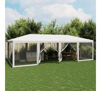 Tente de fête 8 x 4 m, canopy d'extérieur blanche robuste avec 12 parois latérales en maille, tissu HDPE imperméable, gazebo pop-up pour patio, plage, camping, événements