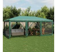Tente de fête avec 10 panneaux latéraux en maille Vert 6 x 4 m HDPE | Cadre en fer stable, toit en polyéthylène haute densité imperméable, 10 côtés en filet, 2 fermetures éclair, moustiquaire