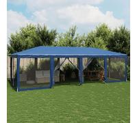 Tente de fête avec 12 panneaux latéraux en maille Bleu 8 x 4 m HDPE | Toit imperméable, structure en fer, moustiquaire pour mariage et fête