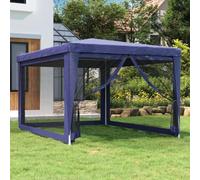 Tente de fête avec 4 parois latérales en maille Bleu 3 x 4 m HDPE | Toit imperméable, cadre en fer stable, moustiquaire pour événements en plein air
