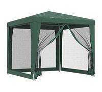 Tente de fête avec 4 parois latérales en maille Vert 2,5 x 2,5 m HDPE | Toit imperméable, cadre en fer solide, moustiquaire, fermeture éclair, pour mariage et fête