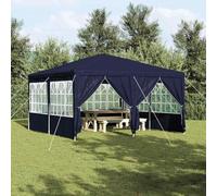 Tente de fête bleue et blanche, 400 x 400 x 266 cm - Cadre en acier en polyester - Abri d'extérieur protégé contre les UV pour les événements de jardin et patio, assemblage facile