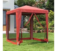 Tente de fête en polyéthylène haute densité rouge 2 x 2 m, canopy pop-up d'extérieur avec 4 parois latérales en maille, abri résistant aux UV, cadre en fer robuste pour patio, plage, camping