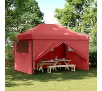 Tente de fête pop-up avec 4 parois latérales, rouge bordeaux, 410 x 279 x 315 cm, tissu Oxford, revêtement en PVC, canopy d'extérieur portable pour événements, installation facile