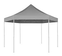 Tente de fête pop-up, gazebo pliable hexagonal, gris, 3,6 x 3,1 m, cadre en acier robuste, abat-jour en polyester imperméable pour les événements en plein air, patio, plage, camping