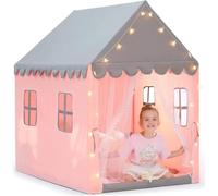 Tente de Jeu Enfants avec Guirlandes Lumineuse Etoiles, Château de Princesse Tente avec 4 Fenêtres, Maison de Jeu Intérieure et Extérieur pour Enfants se Détendre 121x105x136cm (Rose)