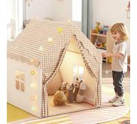 Tente De Jeux Enfant Maisonnette pour Enfant Cabane Interieure avec Fenêtres Château De Princesse Style Princesse pour 3 Enfants de 3-14 Ans, Pliable (105 x 120 x 128 cm (A) Beige grisâtre)