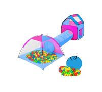 Tente de jeux enfants avec tunnels, igloo, 200 balles et toit amovible bleu