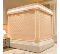 Tente de Lit Enfant Tente d'intimité d'intérieur Protection Contre Le Froid Rester au Chaud Épaissir Coton Thermique Moustiquaire de Lit, Convient à Toutes Les Saisons(Beige,W 120 x L 200 x H 170 CM)